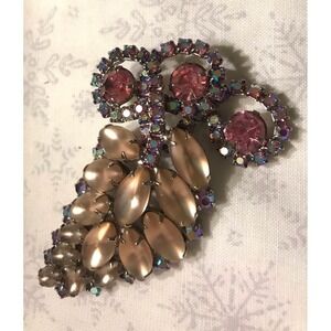 Vintage Pink Rhinestone Pin AB & Frosted